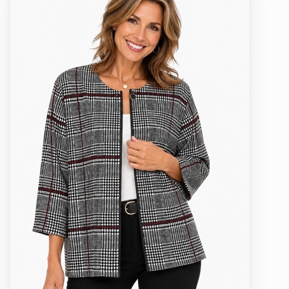 Danny & Nicole Jackets & Blazers - Danny and Nicole  Career Jacket Women 16W Black White Glen Plaid Bell Sleeve